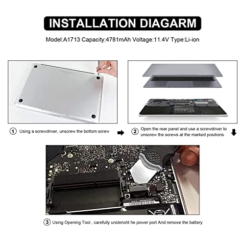 Fancy Buying Battery A1713 A2171 for MacBook Pro 13 Inch A2159 (2019) A2289 (2020) A2338 (2020), A1708 Late 2016 Mid 2017 (EMC 2978 3164), MPXQ2LL/A MLL42LL/A MLUQ2LL/A MPXR2LL/A MPXU2LL/A MPXT2LL/A - size: 11.34*3.29*0.18inch