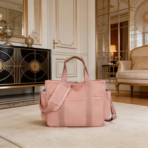 Eagerrich Canvas Crossbody Tote Bag with Multi Pockets for Women Work Large Handbags Shoulder Bag Messenger Bag Travel Purse - color: Pink