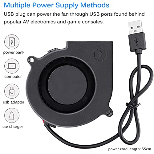 GDSTIME 75mm X 30mm USB Blower Fan with 3 Speeds Control, 5V Powered DC Brushless Turbine Turbo Cooling Fan - size: 75mm x 30mm