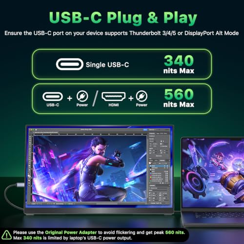 Upperizon Portable Monitor 19 inch 4K UHD 3840X2160 125% sRGB 144Hz HDR HDMI USB-C Travel Monitor for Laptop MacBook PC Surface Xbox, Large External Display with Kickstand & Speakers, VESA Compatible - size: 19 inch