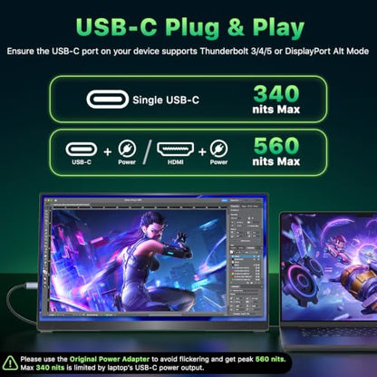 Upperizon Portable Monitor 19 inch 4K UHD 3840X2160 125% sRGB 144Hz HDR HDMI USB-C Travel Monitor for Laptop MacBook PC Surface Xbox, Large External Display with Kickstand & Speakers, VESA Compatible - size: 19 inch