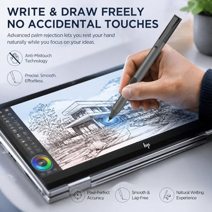 Active Digital Pen for HP Envy x360 Pavilion Spectre Omnibook Touchscreen | MPP 1.51, 2500H Battery Life, 1024 Pressure, Palm Rejection, Dual Side Button Pixel-Perfect Precision for Drawing Note Taking - color: Black