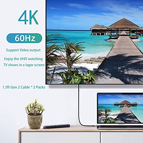 Short USB C Cable 100W, 1.5ft 2 Packs, 10Gbps Data Speed, 4K Video | 3.1 Gen 2 High Speed Data Transfer, 5A Fast Charging, 4K 60Hz USBC Video Display, Compatibile for iPhone 17/16 - size: 1.5 ft