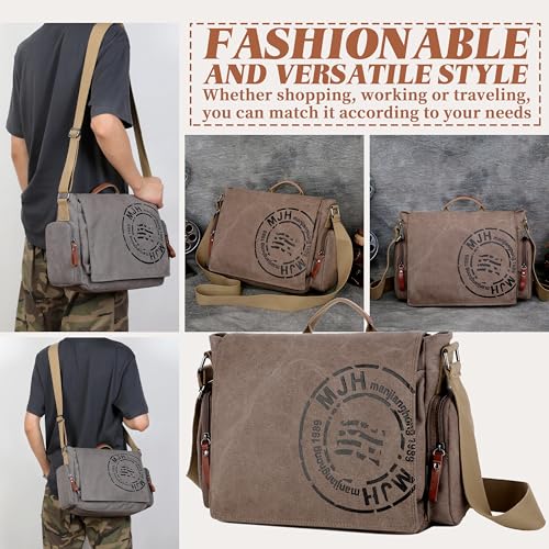 FSD.WG Satchel Messenger Bag for Men Canvas,Travel Shoulder bag 13.5" Laptop Bags - color: Brown