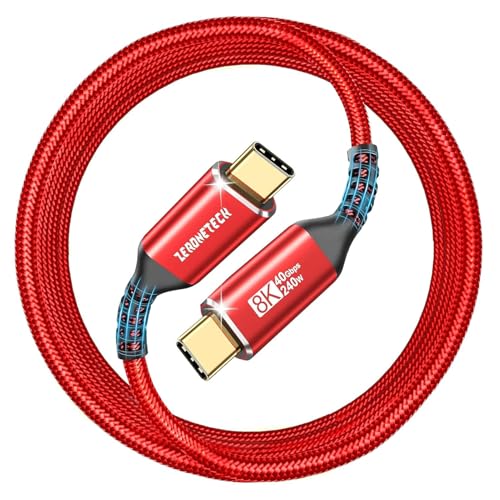 USB 4 Cable for Thunderbolt 4 [Red, 6.6FT], USB C to USB C Monitor Cable 8K/5K/4K, 40Gbps High-Speed Data Transfer, 240W Fast Charge for MacBook, iPad,SSD, iPhone17, Docking,Portable Monitor - size: 6.6FT
