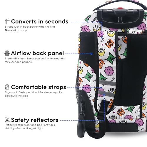 J World Sundance Laptop Rolling Backpack for Girls Boys. Roller Bookbag with Wheels, 20 Inch, Proud - color: Proud