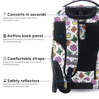 J World Sundance Laptop Rolling Backpack for Girls Boys. Roller Bookbag with Wheels, 20 Inch, Proud - color: Proud