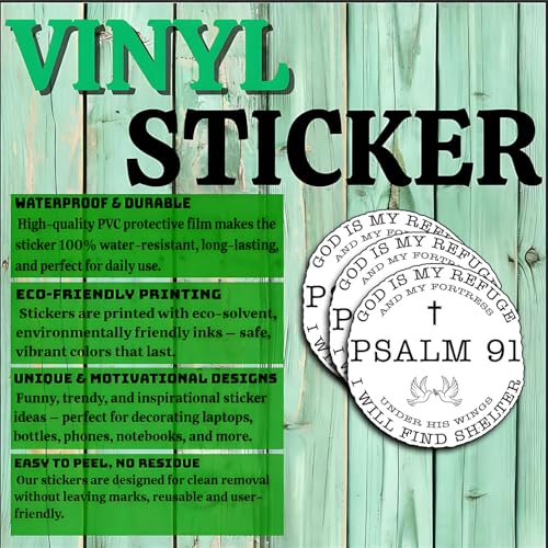 (3Pcs) Psalm 91 Christian Sticker God is My Refuge and My Fortress Vinyl Decal Waterproof Religious Scripture Stickers Faith Based Laptop Water Bottle Decal Verse Gifts Christians Adults Teens 3 Inch - color: Psalm 91