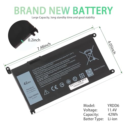 42Wh YRDD6 1VX1H Battery Replacement for Dell Inspiron 14 15 3000 5000 3493 3582 5480 5485 5491 5493 5585 5590 5593 5594 5698 P93G001 7586 Vostro 3491 VM732 0VM732 1VX1H 01VX1H