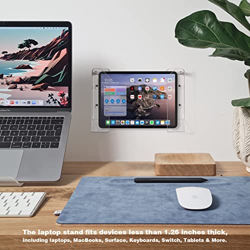 SIPRDE Wall Mount Laptop Holder - Also Available as an Under Desk Laptop Mount, Clear Acrylic, with Adhesive & Screw, for Macbooks, Surface, Keyboards, Switch, Tablets & More