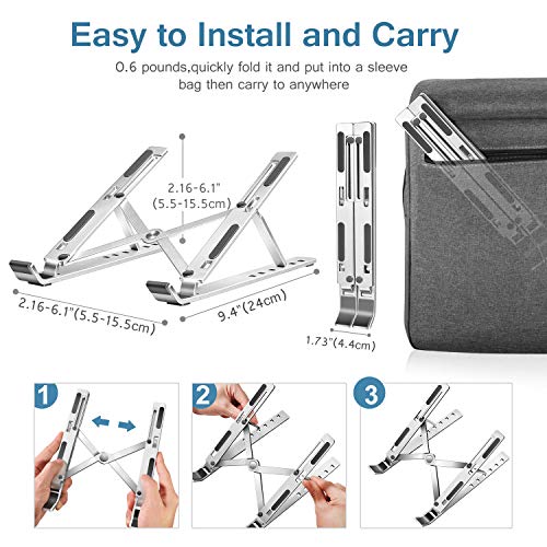 ivoler Laptop Stand, Laptop Holder Riser Computer Tablet Stand, 6 Angles Adjustable Aluminum Ergonomic Foldable Portable Desktop Holder Compatible with 10-15.6” MacBook,iPad, HP, Dell, Lenovo Silver - color: A-Silver