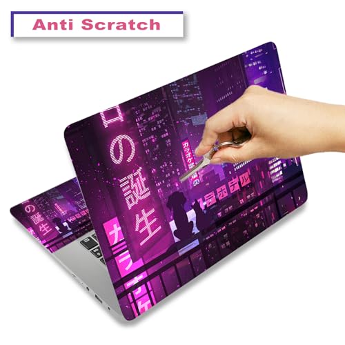 Laptop Skin Sticker Decal,12" 13" 13.3" 14" 15" 15.4" 15.6 inch Laptop Vinyl Skin Sticker Cover Art Protector Notebook PC (2 Wrist Pad Skin Included), Waterproof Removable, Neon Purple Sign City - color: Neon Purple Sign City