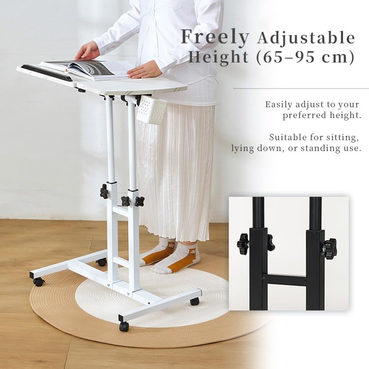 Adjustable Overbed Laptop Table Tilting Top with Mouse Pad, Height Adjustable Rolling Bedside Desk with Wheels for Home, Hospital, Sofa Use - Dark Blond Wood - color: Blond Wood