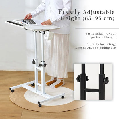 Adjustable Overbed Laptop Table Tilting Top with Mouse Pad, Height Adjustable Rolling Bedside Desk with Wheels for Home, Hospital, Sofa Use - Dark Blond Wood - color: Blond Wood