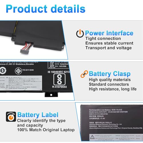 01AV432 01AV434 Laptop Battery Replacement for Lenovo ThinkPad Yoga 260 370 X380 Series SB10K97589 SB10K97590 SB10K97591 SB10F46464 SB10F46465 01AV433 00HW026 00HW027 - size: 9.44*2.95*0.39inch 01AV432