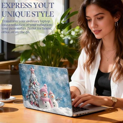 Universal Laptop Skin Sticker Decal,15.6 Inch Laptop Vinyl Cover for 13" 14" 15.6" Laptop,Scratch-Resistant Waterproof Protector Wrap,Reusable with Wrist Pads,Cozy Winter Snowman Scene - color: Cozy Winter Snowman Scene