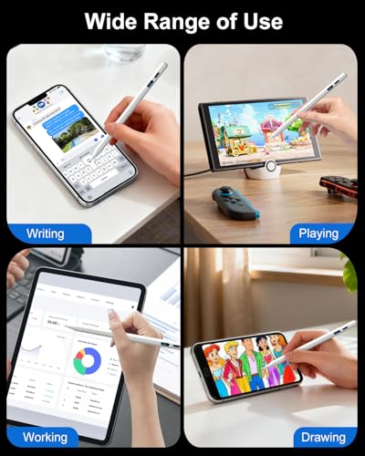 DIGIROOT Stylus Pen for iPhone, High Senstivity Universal Stylus Pen | Fast Charging, Magnetic, Stylus Pen for Touchscreen with LED Power Display, for iPhone Andriod/Tablet/Switch/Samsung Galaxy - color: White