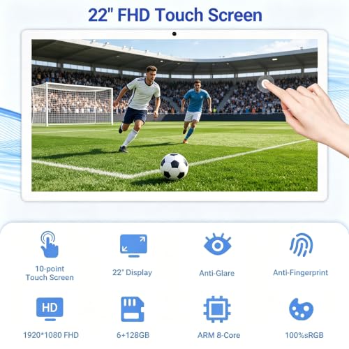 22-Inch Portable TV on Wheels, 1080p Portable Touch Screen Monitor, EDLA-Certified, Smart Rolling TV Built-in 13MP Camera, Built-in Battery Operated TV | Android 15 | 6+128G