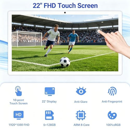 22-Inch Portable TV on Wheels, 1080p Portable Touch Screen Monitor, EDLA-Certified, Smart Rolling TV Built-in 13MP Camera, Built-in Battery Operated TV | Android 15 | 6+128G