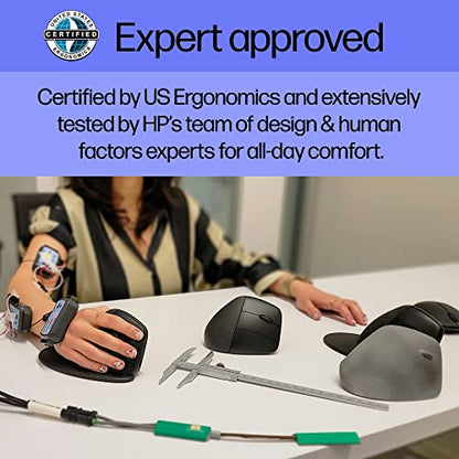 HP 920 Ergonomic Vertical Mouse Wireless Bluetooth 5.3 & USB Dongle, 5 Programmable Buttons, 16 Week Battery, Multi-Device, Multi-OS - style: Vertical Ergo