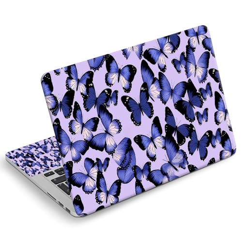 Universal Laptop Skin Sticker Decal, Compatible with MacBook HP Dell Lenovo 12"-15.6", Reusable Vinyl Notebook Cover 3PCS Set, High-Recognition Film-Blue Butterflies on Lavender - color: Blue Butterflies on Lavender