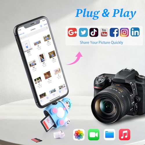 Cute SD Card Reader for iPhone, USB C SD Card Reader for iPhone/iPad/Android/Mac/Computer, Plug and Play Memory Card Reader with SD/TF/USB-A 3 Slots, No App Required - size: DOLL SD Card Reader