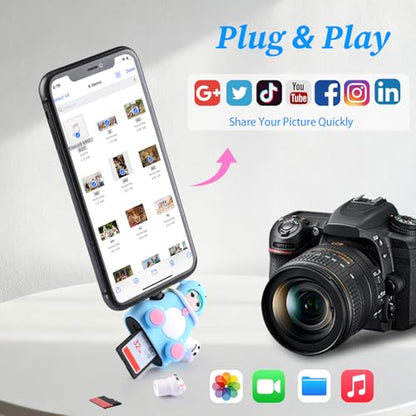 Cute SD Card Reader for iPhone, USB C SD Card Reader for iPhone/iPad/Android/Mac/Computer, Plug and Play Memory Card Reader with SD/TF/USB-A 3 Slots, No App Required - size: DOLL SD Card Reader