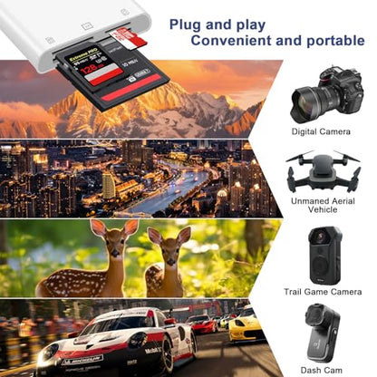 SD Card Reader, USB 3.0 Type C High Speed to SD/TF Card Adapter, for iPhone 15/Android Phone/iPad/Mac/Laptop, Three Card Slot Micro SD Card Reader Supports SD Micro SD CF Card, No App Required