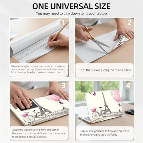 Paris Eiffel Tower Bicycle Universal Laptop Skin Sticker 3PCS, Protective Decal Trim-to-Fit 11.6" 13.3" 14" 15.6" Laptop Vinyl Cover, Removable Anti-Scratch Computer Decal Protector - color: Paris Eiffel Tower Bicycle