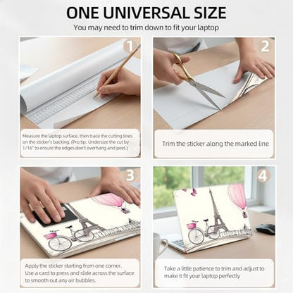 Paris Eiffel Tower Bicycle Universal Laptop Skin Sticker 3PCS, Protective Decal Trim-to-Fit 11.6" 13.3" 14" 15.6" Laptop Vinyl Cover, Removable Anti-Scratch Computer Decal Protector - color: Paris Eiffel Tower Bicycle