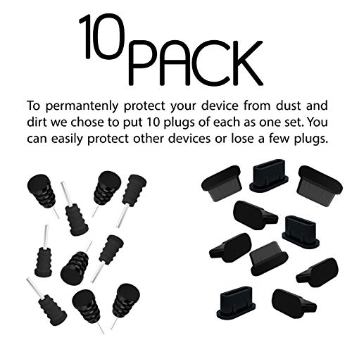 10x Anti Dust Plugs for Smartphone, MacBook, Laptop | USB-C Dust Plug for Samsung Galaxy S8, S9, S10 | Silicone Dust Plug – Black