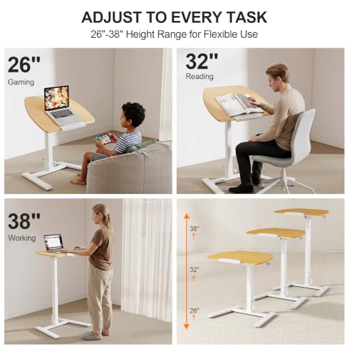 ROMOON Folding Standing Desk, 25" No-Assembly Height Adjustable Laptop Cart | Portable Sit-Stand Desk with Wheels and Tilt Top, Mobile Workstation for Home Office, Bedroom & Small Spaces, Natural Oak - color: Natural Oak