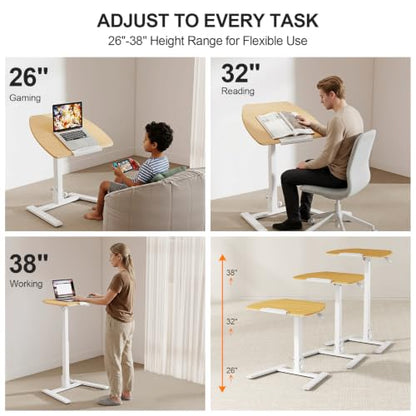 ROMOON Folding Standing Desk, 25" No-Assembly Height Adjustable Laptop Cart | Portable Sit-Stand Desk with Wheels and Tilt Top, Mobile Workstation for Home Office, Bedroom & Small Spaces, Natural Oak - color: Natural Oak