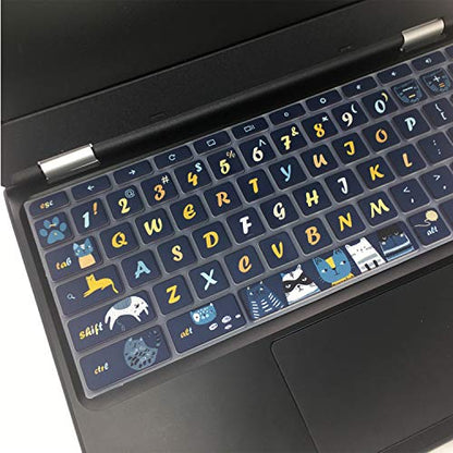 Silicon Keyboard Cover for 11.6" Lenovo Chromebook C330 C340, Flex 11, 100e 300e 500e N20 N21 N22 N23, 14" N42 N42-20, Cat - color: Cat