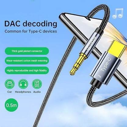 USB C to 3.5mm Audio Aux Jack Cable – USB‑C to Aux Adapter with Built‑in DAC, 48 kHz/16‑Bit High‑Res Sound – Plug & Play for Headphones, Speakers, Car Audio, 1 m - color: C-Blue