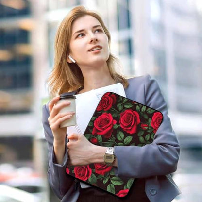 Laptop Sleeve Bag 15.4 15.6 Inch,Red Roses Red Flowers Floral Green Leaves Protective Polyester Computer Cases Laptop Cover Briefcase Bag Tablet Travel Cover - color: LPS-011