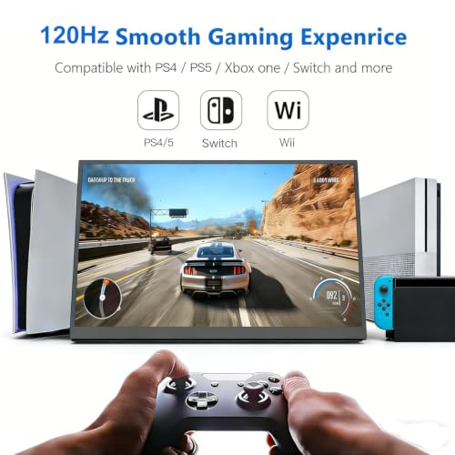 16 Inch 120Hz Portable Gaming Monitor FHD 1200P IPS, USB-C&HDMI, External Monitor for Laptop,Phones, Game Consoles, Ideal for Office,Travel & Dual-Screen Setup - size: 16inch