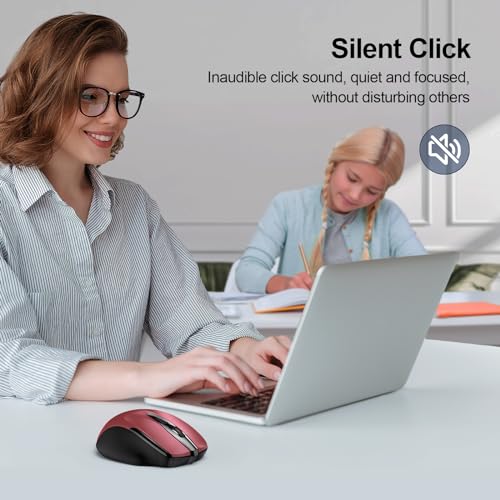 TECKNET Wireless Mouse (2.4G & BT5.0/3.0) Silent 4800 DPI Computer USB A & Bluetooth Mouse 6 Buttons, Wide Compatibility - Red - color: Red