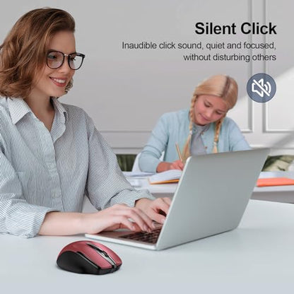 TECKNET Wireless Mouse (2.4G & BT5.0/3.0) Silent 4800 DPI Computer USB A & Bluetooth Mouse 6 Buttons, Wide Compatibility - Red - color: Red