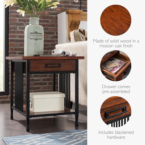 Leick Home Ironcraft End Table, 22", Mission Oak, Black - color: Mission Oak