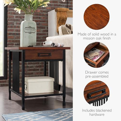 Leick Home Ironcraft End Table, 22", Mission Oak, Black - color: Mission Oak