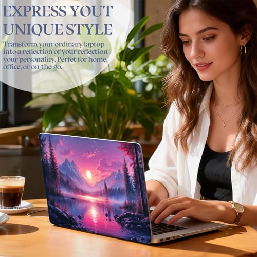 Universal Laptop Skin Sticker Decal,15.6 Inch Laptop Vinyl Cover for 13" 14" 15.6" Laptop,Scratch-Resistant Waterproof Protector Wrap,Reusable with Wrist Pads,Pink Mountain Sunset - color: Pink Mountain Sunset