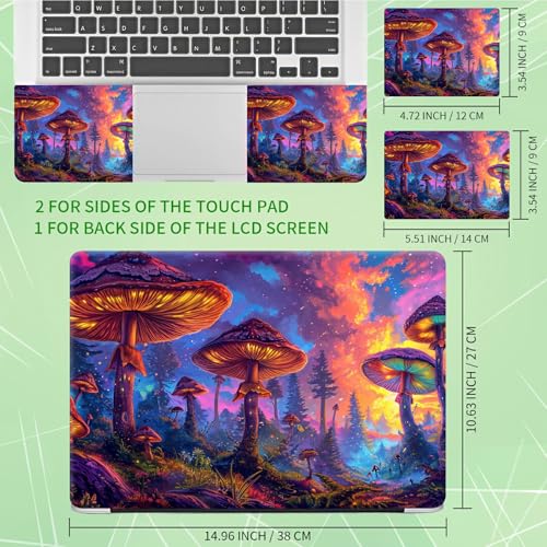 Laptop Skin Sticker Decal, Universal Protective Cover Fit 12 13 14 15.6 Inch Notebook, Reusable Water-Resistant Vinyl Decal w/ 2 Wrist Pads for Business Travel Office, Mushroom Forest Art - color: Mushroom Forest Art