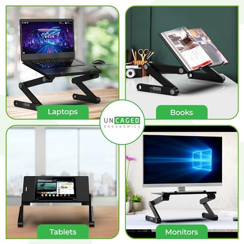 Uncaged Ergonomics WorkEZ Adjustable Laptop Stand for Desk, Laptop Stand Adjustable Height, Foldable Aluminum Cooling Computer Holder & Riser for Desk Bed, Black, XL - color: XL-Black