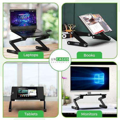 Uncaged Ergonomics WorkEZ Adjustable Laptop Stand for Desk, Laptop Stand Adjustable Height, Foldable Aluminum Cooling Computer Holder & Riser for Desk Bed, Black, XL - color: XL-Black