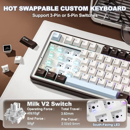 YUNZII B98 PRO 96% Wireless Mechanical Keyboard(Coffee Brown, Milk Switch) | QMK/VIA, with Numpad, Dual-Style Knob Design, Creamy Pre-Lubed Switches, Hot Swap, Gasket Mount, RGB for Gaming/Win/Mac - color: Coffee Brown, size: Milk V2 Linear Switch