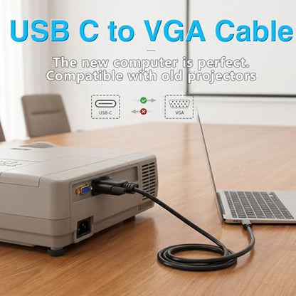 Duttek USB C to VGA Adapter Cable 6FT/1.8M, One Way USB-C Male to VGA Male Cord for Laptop Android Phone Tablet, Connect to Monitor Projector HDTV, 1080P@60Hz (Not Support Thunderbolt Port)