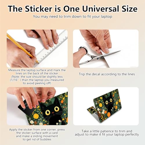 Laptop Skin Sticker Decal 15.6 Inch,12 13 13.3 14 15 15.6 in Laptop Netbook Skins for Notebook,Art Decal Removable Waterproof Scratch Resistant,Universal Vinyl Cover,Cute Cat Wildflower - color: Cute Cat Wildflower