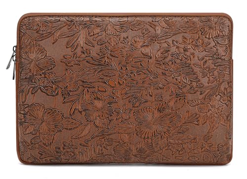 Embossing Floral Pattern PU Leather Laptop Sleeve Case with Pocket for MacBook Pro 14 inch and 14 inch-14.4 inch HP, Lenovo, Dell, ASUS, Acer Notebook Computer (Coffee) - color: Coffee PU, size: 14 inch