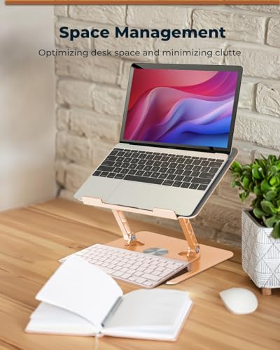 Aoviho 360° Rotating Laptop Stand for Desk | Adjustable, Foldable, Portable Aluminum Ergonomic Riser | Compatible with MacBook, Dell, HP & All Laptops 10-16 inch | Gold - color: Gold